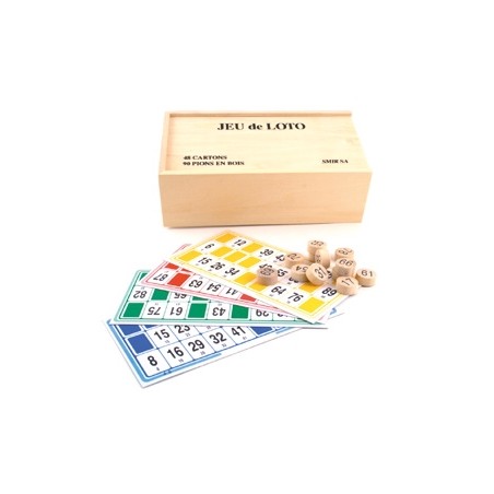 COFFRET LOTO JETONS EN BOIS PLUS 48 CARTES