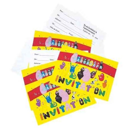 6 INVITATIONS PLUS 6 ENVELOPPES BARBAPAPA