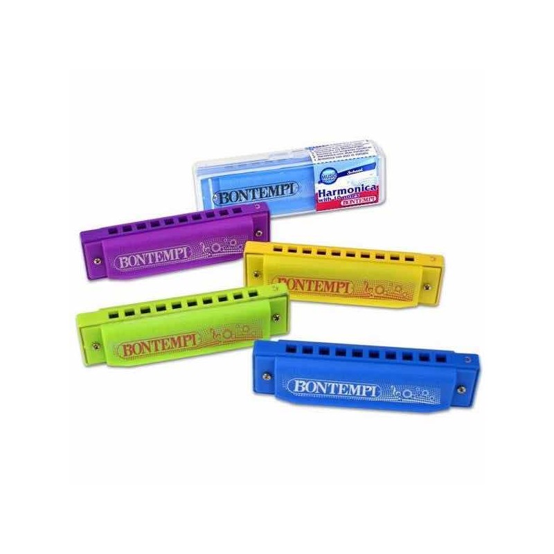 PLASTIC HARMONICA 10 NOTES ASSORTED COLORS IN BOX METAL REED