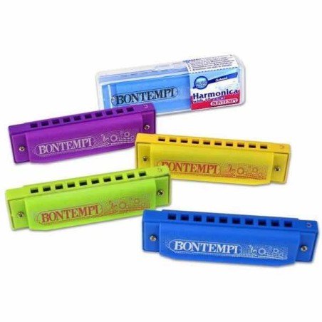 PLASTIC HARMONICA 10 NOTES ASSORTED COLORS IN BOX METAL REED