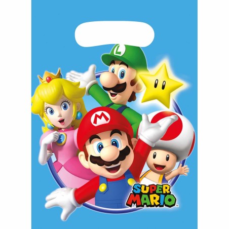 8 SACHETS CADEAUX D INVITES EN PLASTIQUE SUPER MARIO 23 4 X 16 2 CM