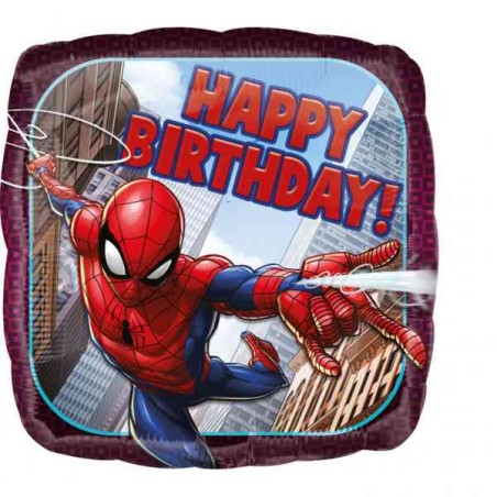 BALLON FOIL STANDARD CARRE SPIDER-MAN HAPPY BIRTHDAY S60 SOUS SACHET