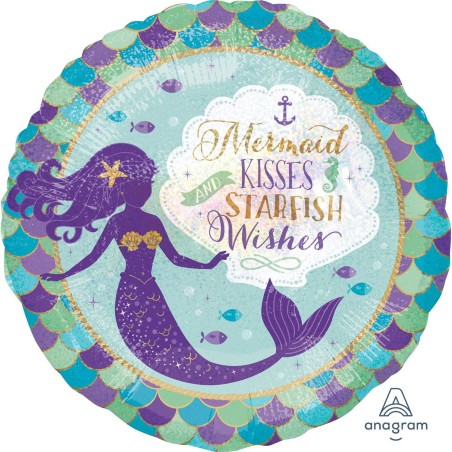 BALLON FOIL STANDARD MERMAID WISHES KISSES S40 AVEC PACKAGING