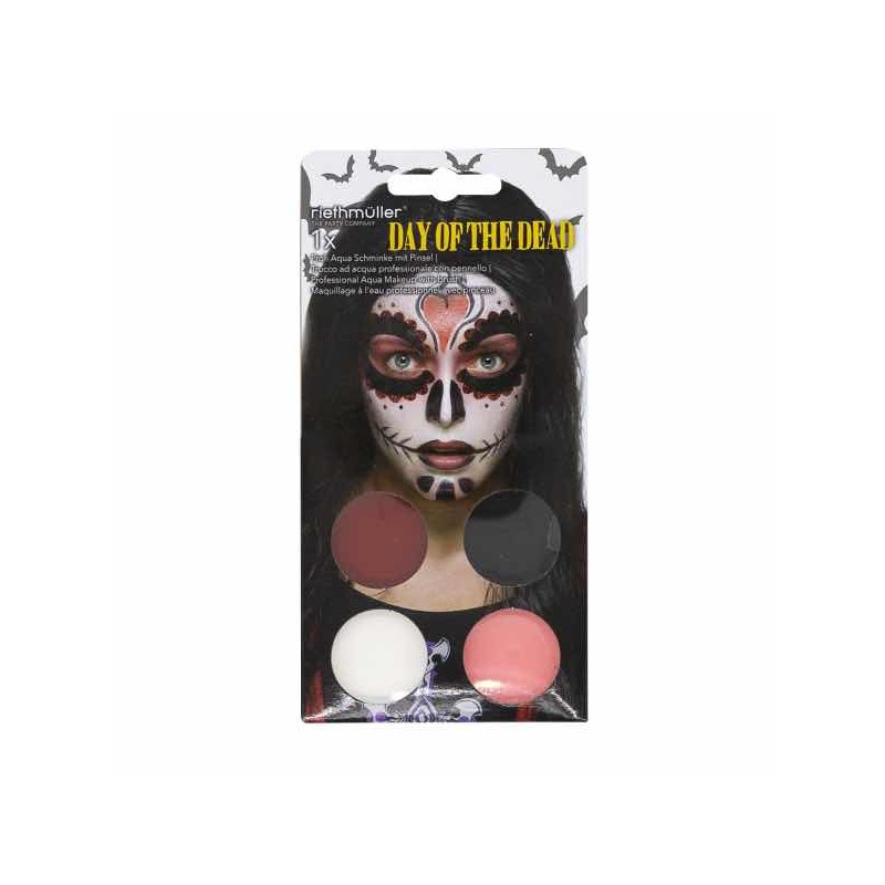 AQUA KIT DAY OF THE DEAD 4 X FACE PAINT 3 5 G - 1 PINCEAU