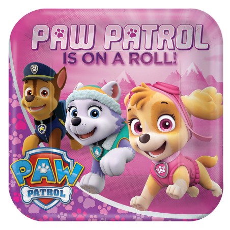 8 ASSIETTES CARREES PAPIER PINK PAW PATROL 23 X 23 CM