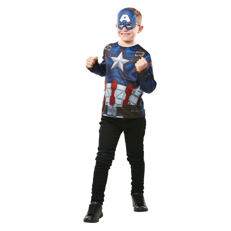 TOP CLASSIQUE CAPTAIN AMERICA PLUS MASQUE - TAILLE UNIQUE 5-8 ANS