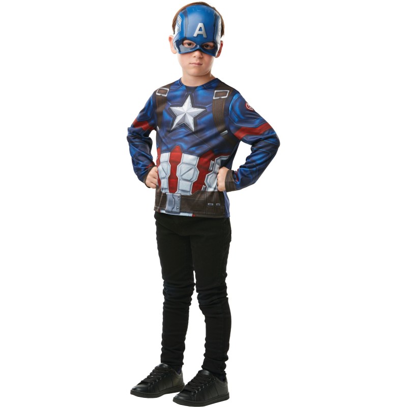 TOP CLASSIQUE CAPTAIN AMERICA PLUS MASQUE - TAILLE UNIQUE 5-8 ANS