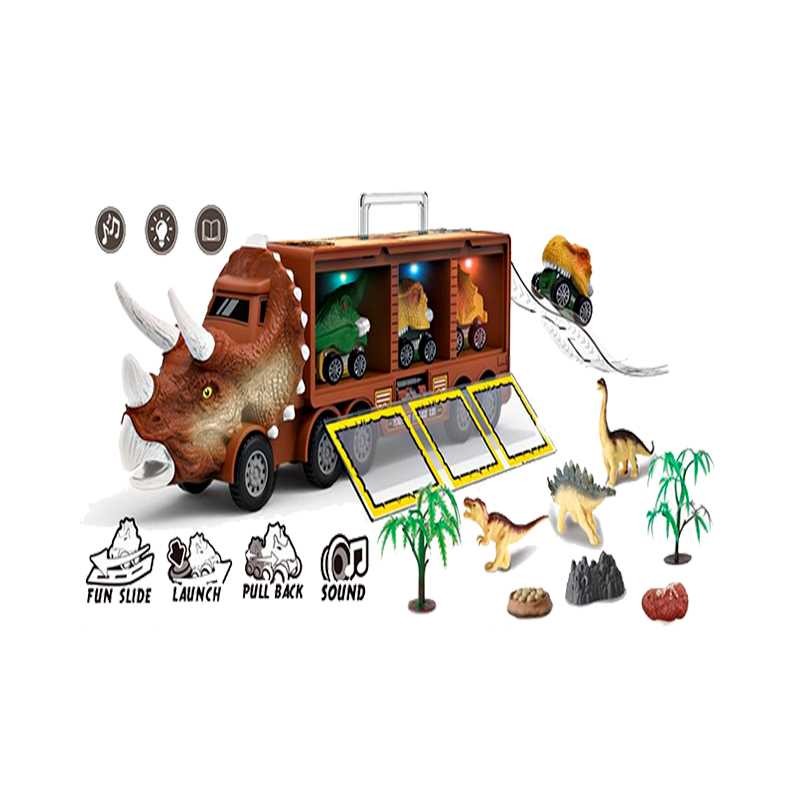 FRICTION POWER DINOSAUR STORAGE CAR WITH LIGHTS AND MUSIC WITH PULL BACK DINOSAU